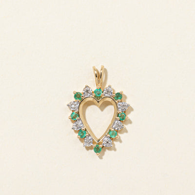 Emerald & Diamond Open Heart Pendant | 0.20ctw, 0.02ctw