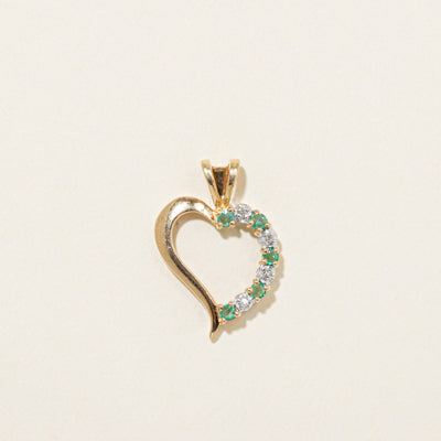 Emerald & Diamond Open Heart Pendant | 0.10ctw, 0.02ctw