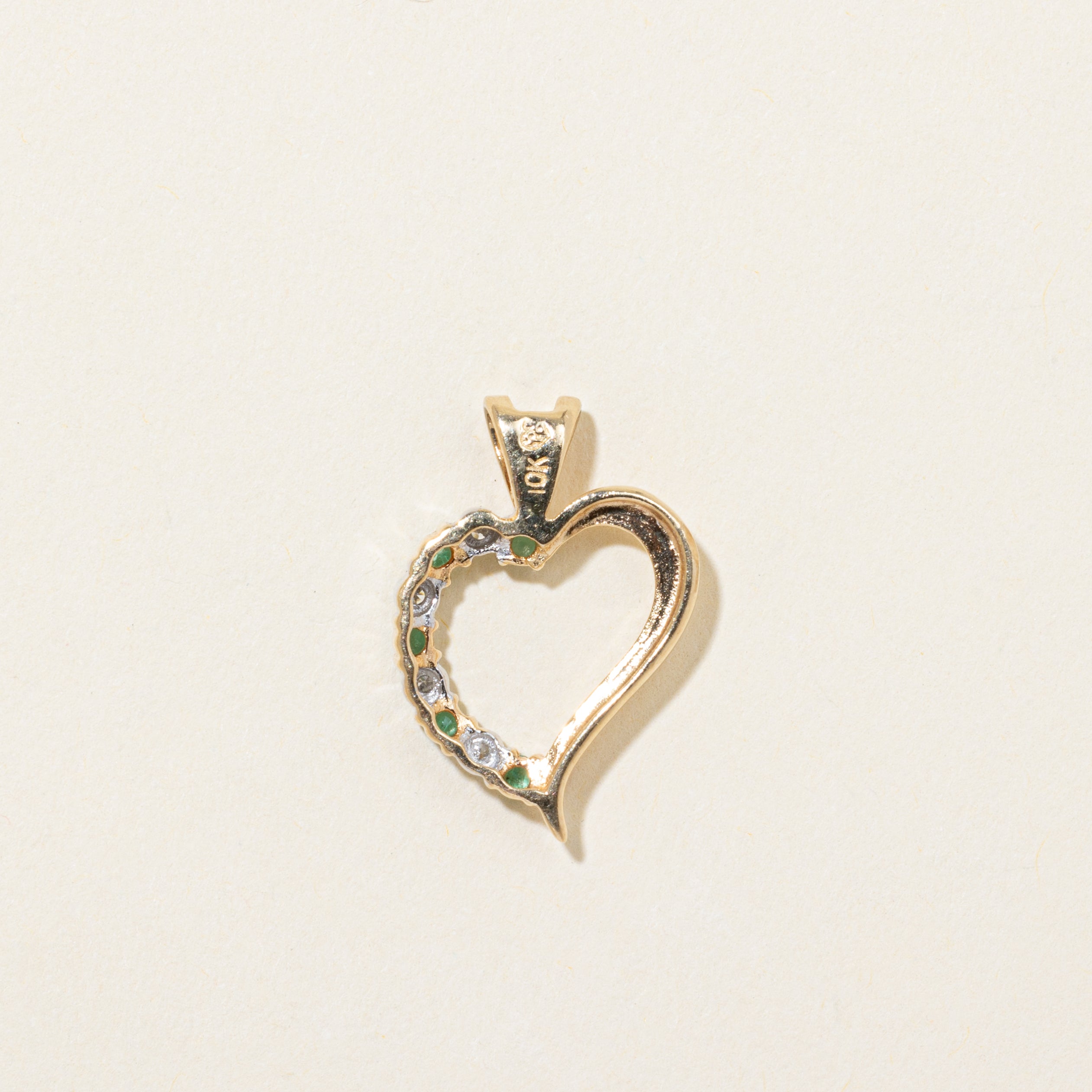 Emerald & Diamond Open Heart Pendant | 0.10ctw, 0.02ctw