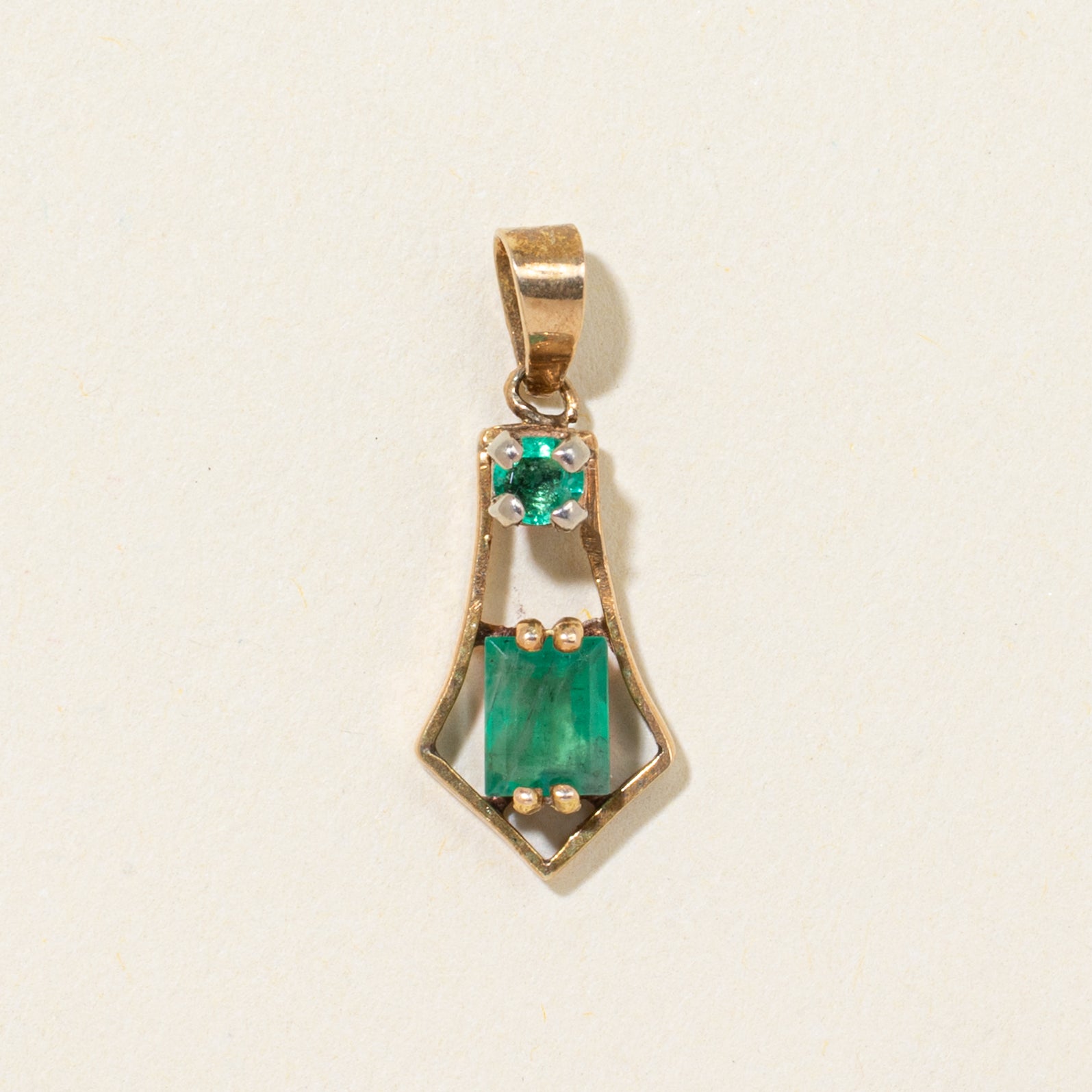 Two Stone Emerald Pendant | 0.45ctw