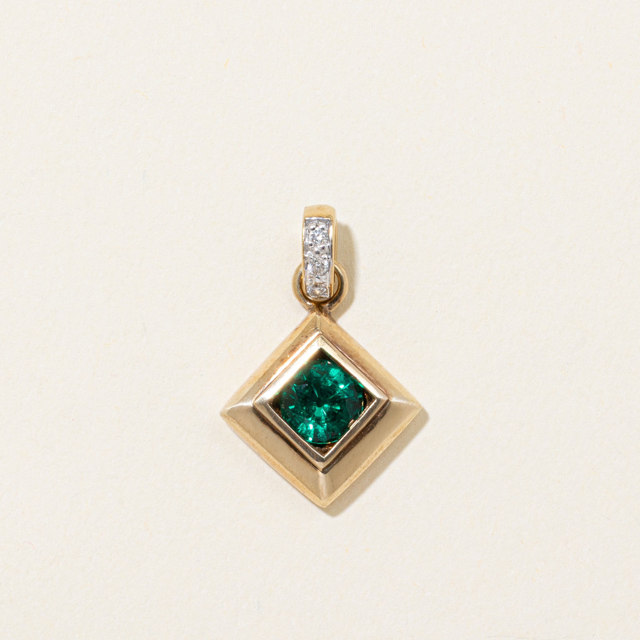 Synthetic Emerald & Diamond Pendant | 0.50ct, 0.03ctw