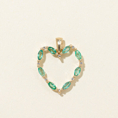 Emerald & Diamond Open Heart Pendant | 0.40ctw, 0.04ctw