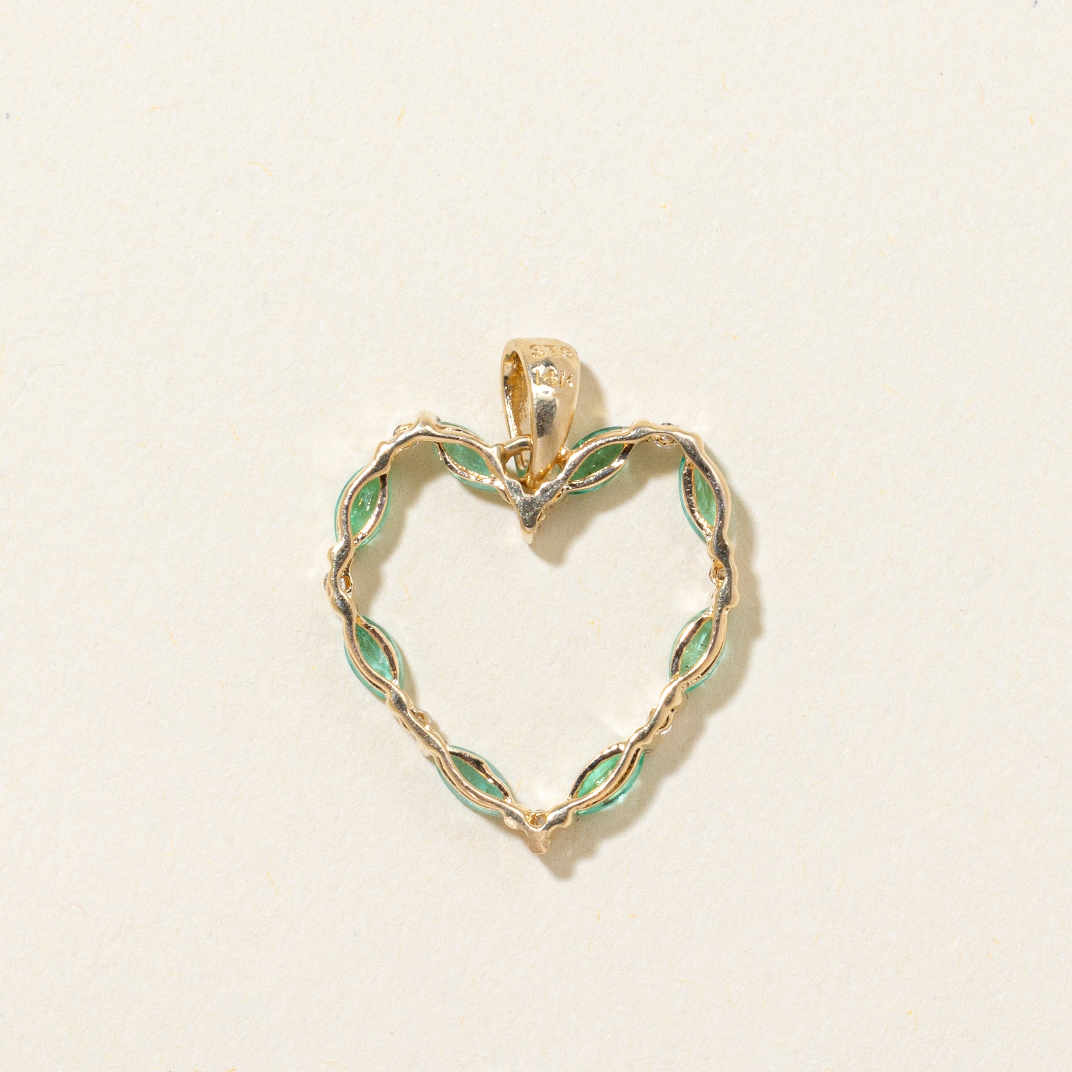 Emerald & Diamond Open Heart Pendant | 0.40ctw, 0.04ctw