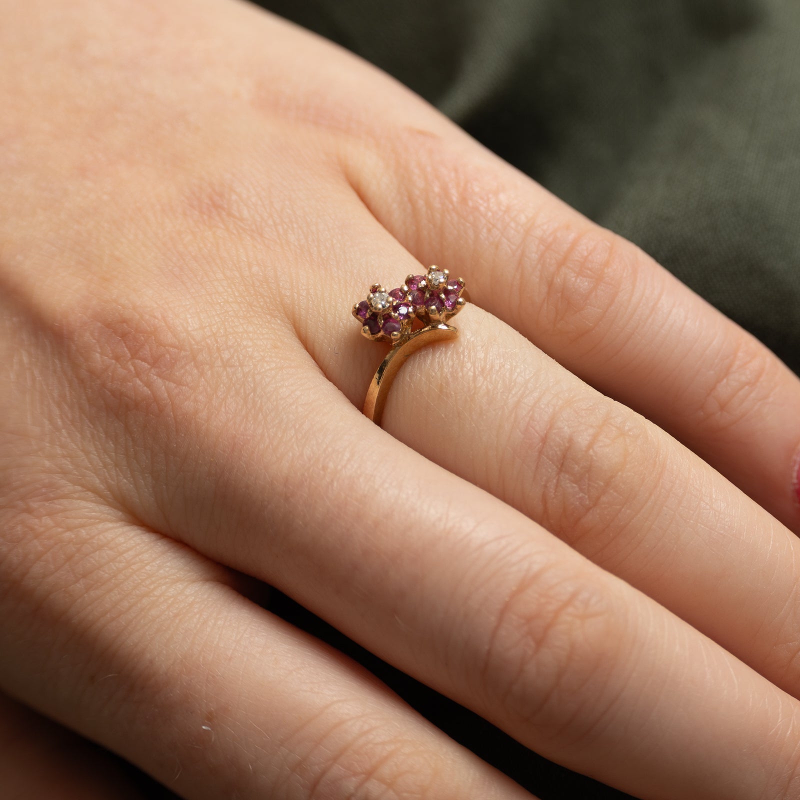 Ruby & Diamond Double Flower Ring | 0.33ctw, 0.04ctw | SZ 5.5