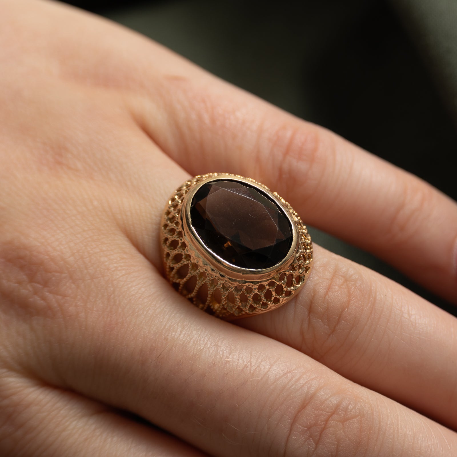 Bague cocktail en quartz fumé en forme de dôme | 7,50 ct | Taille 9