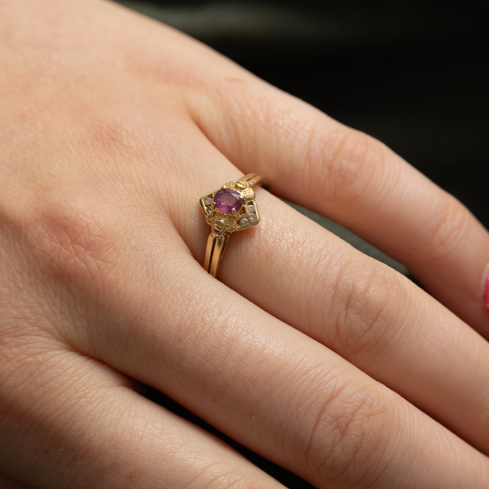 Ruby & Diamond Textured Ring | 0.22ct, 0.04ctw | SZ 7.75