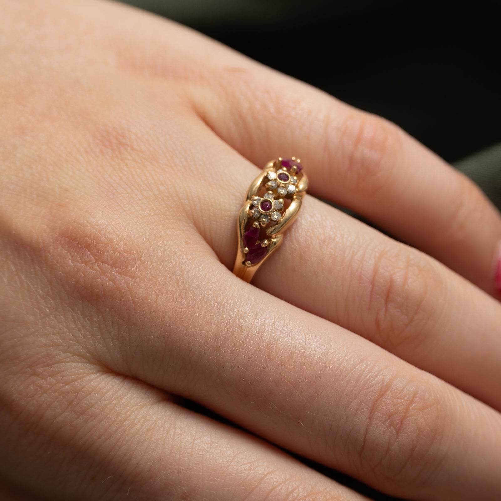 Ruby & Diamond Floral Cluster Ring | 0.26ctw, 0.14ctw | SZ 7.25