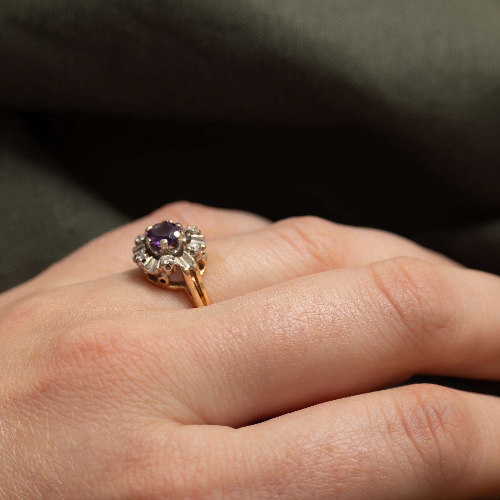 Round Cut Amethyst & Diamond Ring | 0.46ct, 0.12ctw | SZ 5