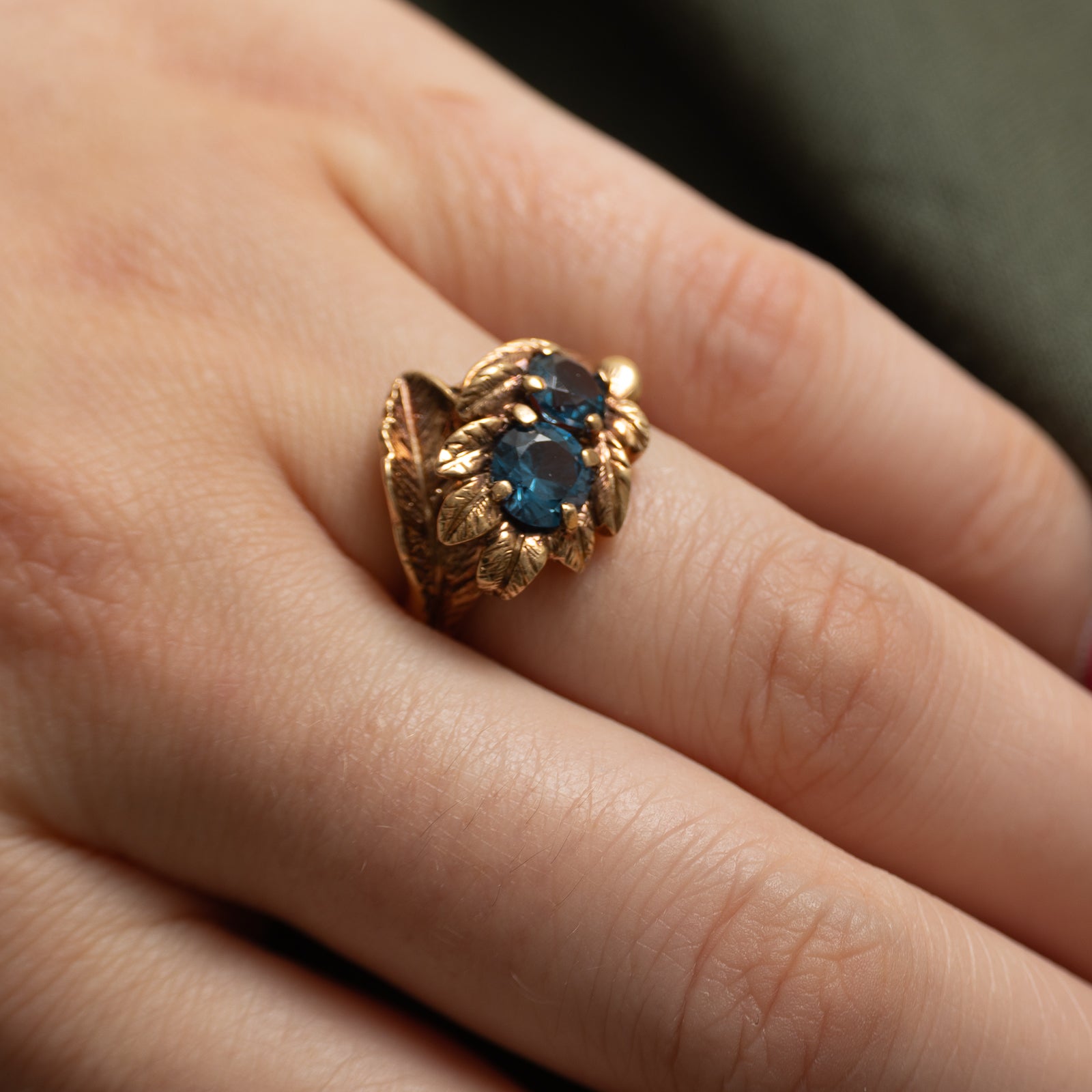 Two Stone Synthetic Spinel Leaf Design Ring | 1.25ctw | SZ 6.5