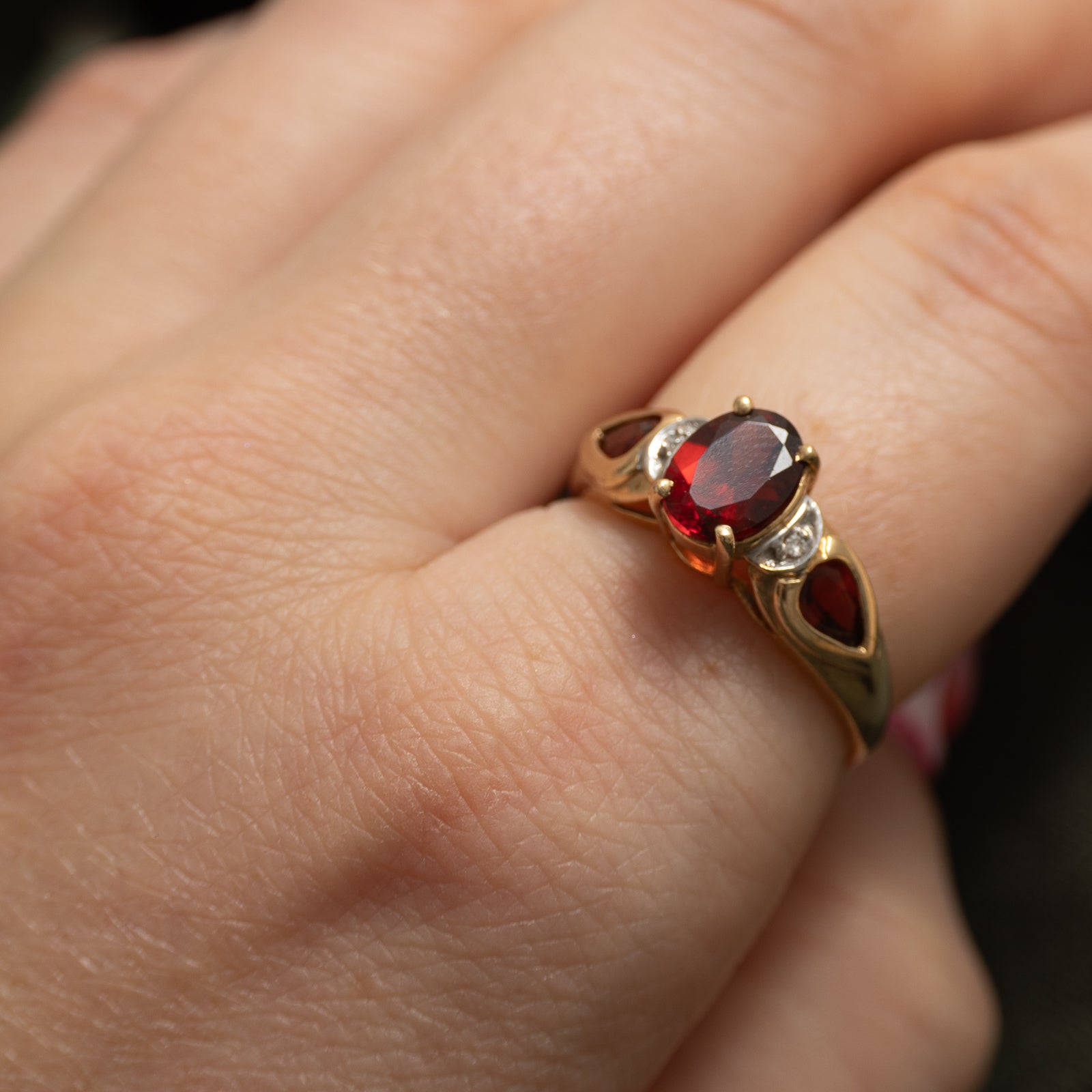 Mixed Cut Garnet & Diamond Ring | 2.20ctw, 0.01ctw | SZ 8