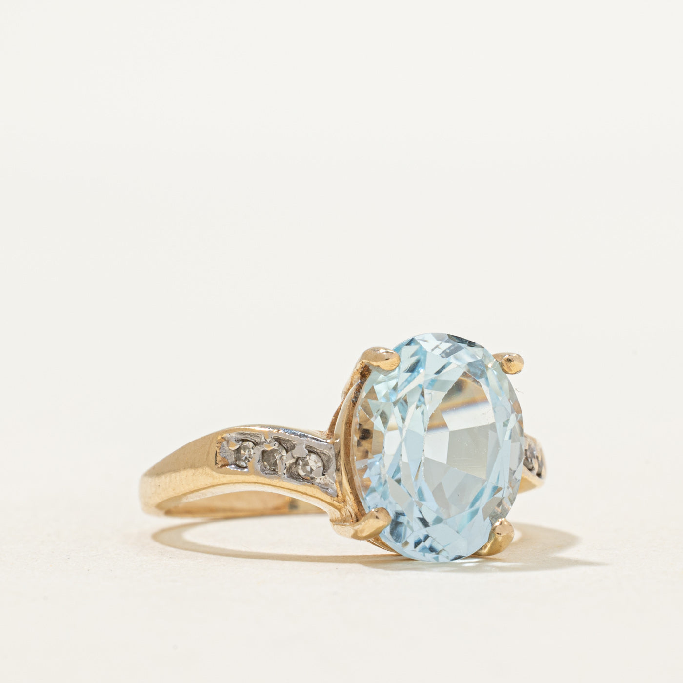 Blue Topaz & Diamond Cocktail Ring | 5.12ct, 0.06ctw | SZ 6