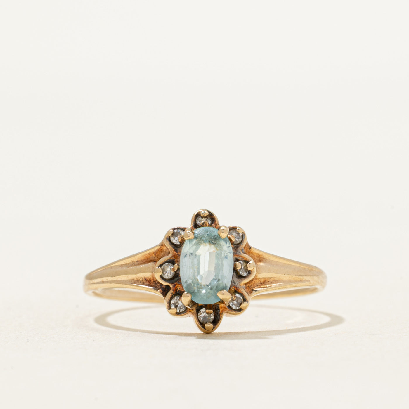 Blue Topaz & Diamond Petal Ring | 0.65ct, 0.06ctw | SZ 7.5