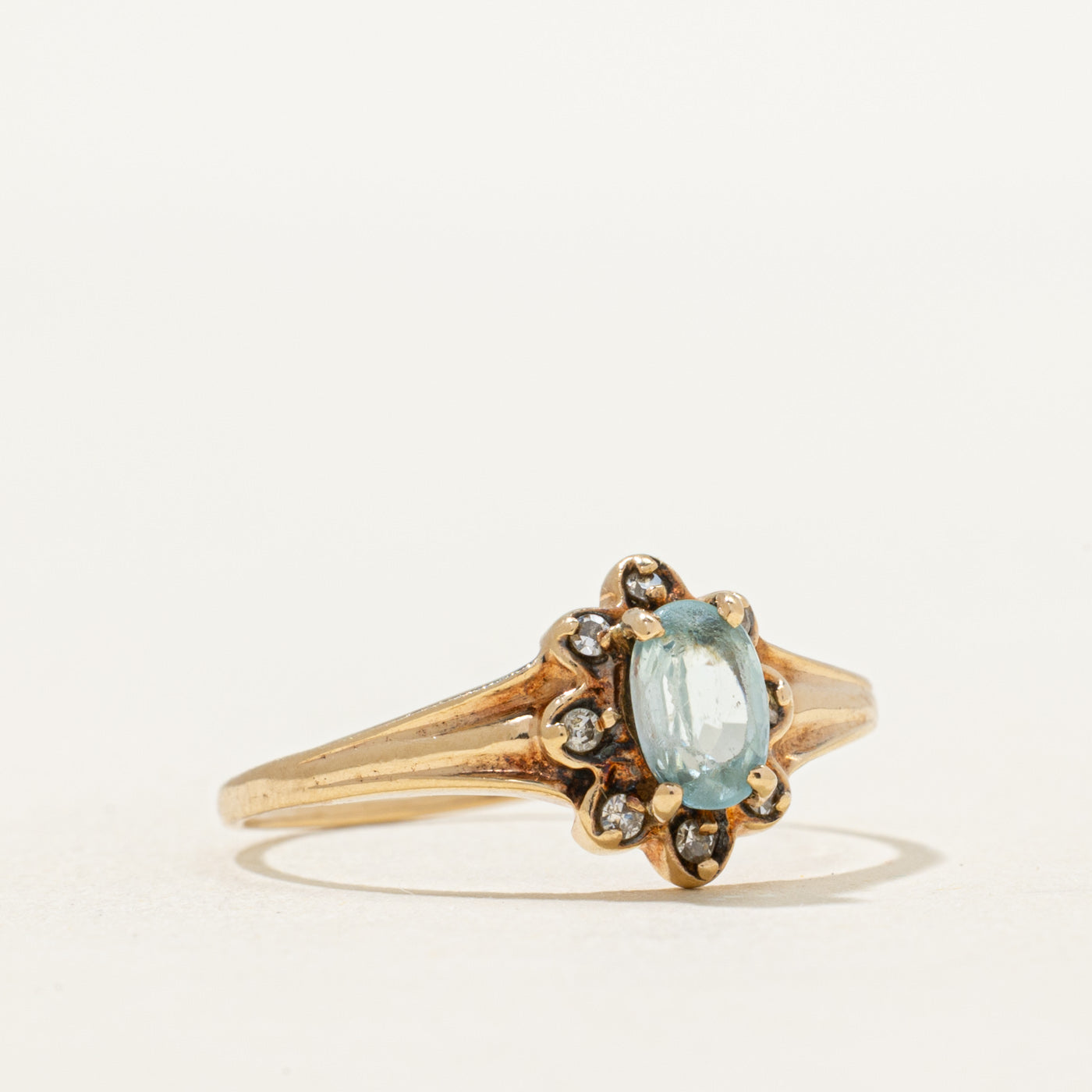 Blue Topaz & Diamond Petal Ring | 0.65ct, 0.06ctw | SZ 7.5