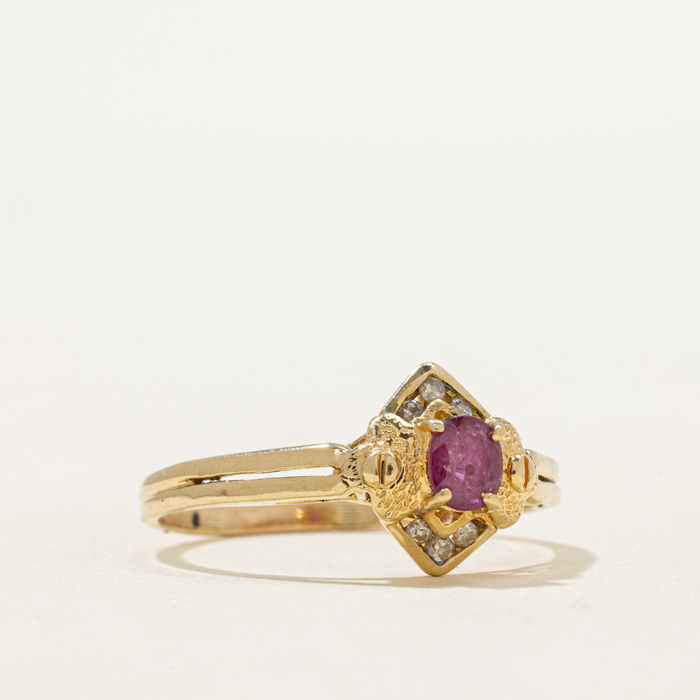 Ruby & Diamond Textured Ring | 0.22ct, 0.04ctw | SZ 7.75