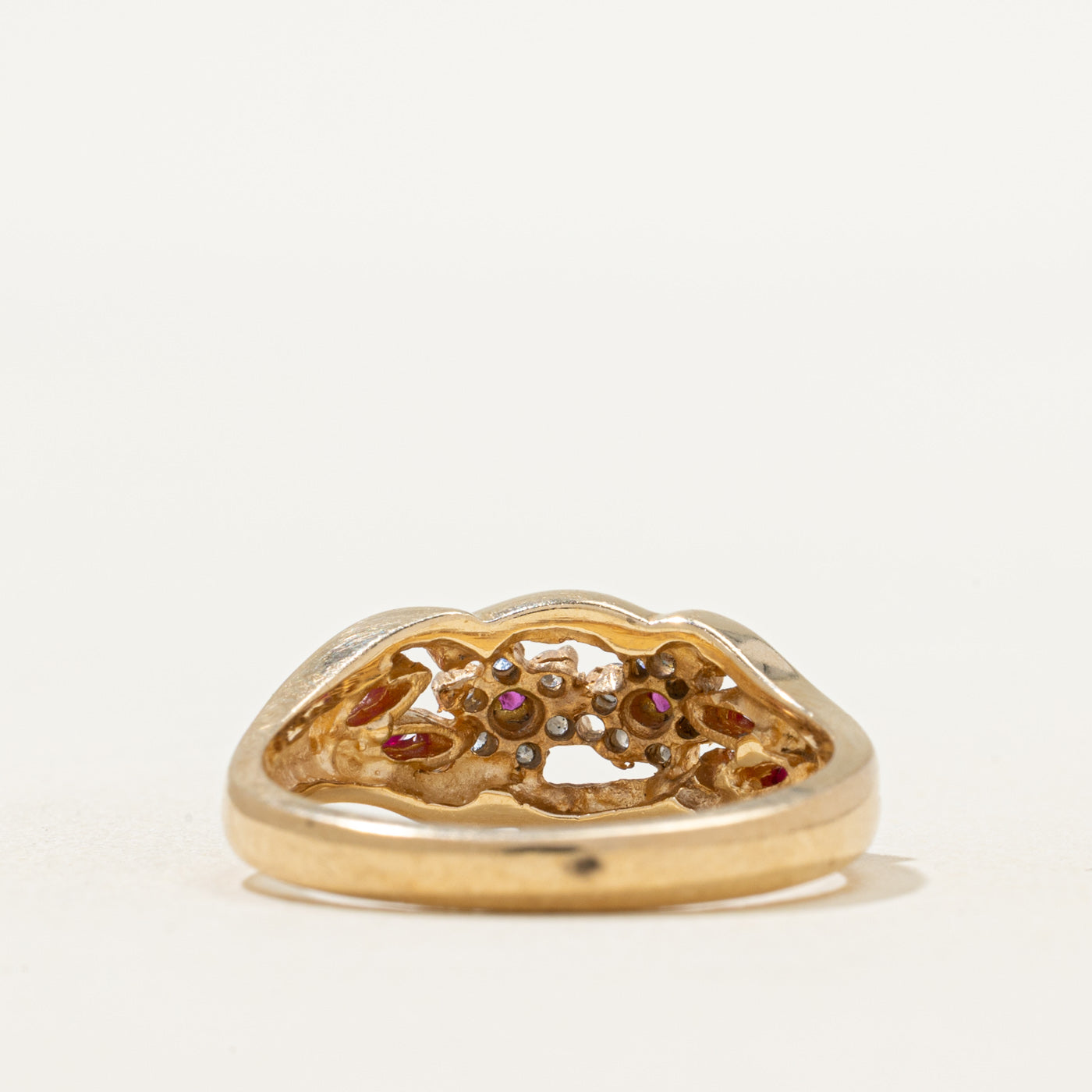Ruby & Diamond Floral Cluster Ring | 0.26ctw, 0.14ctw | SZ 7.25