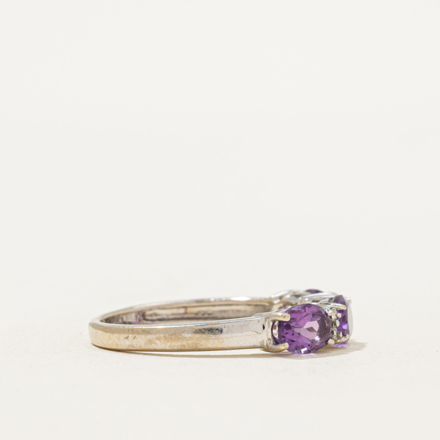 Three Stone Amethyst & Diamond Ring | 1.00ctw, 0.02ctw | SZ 6.5