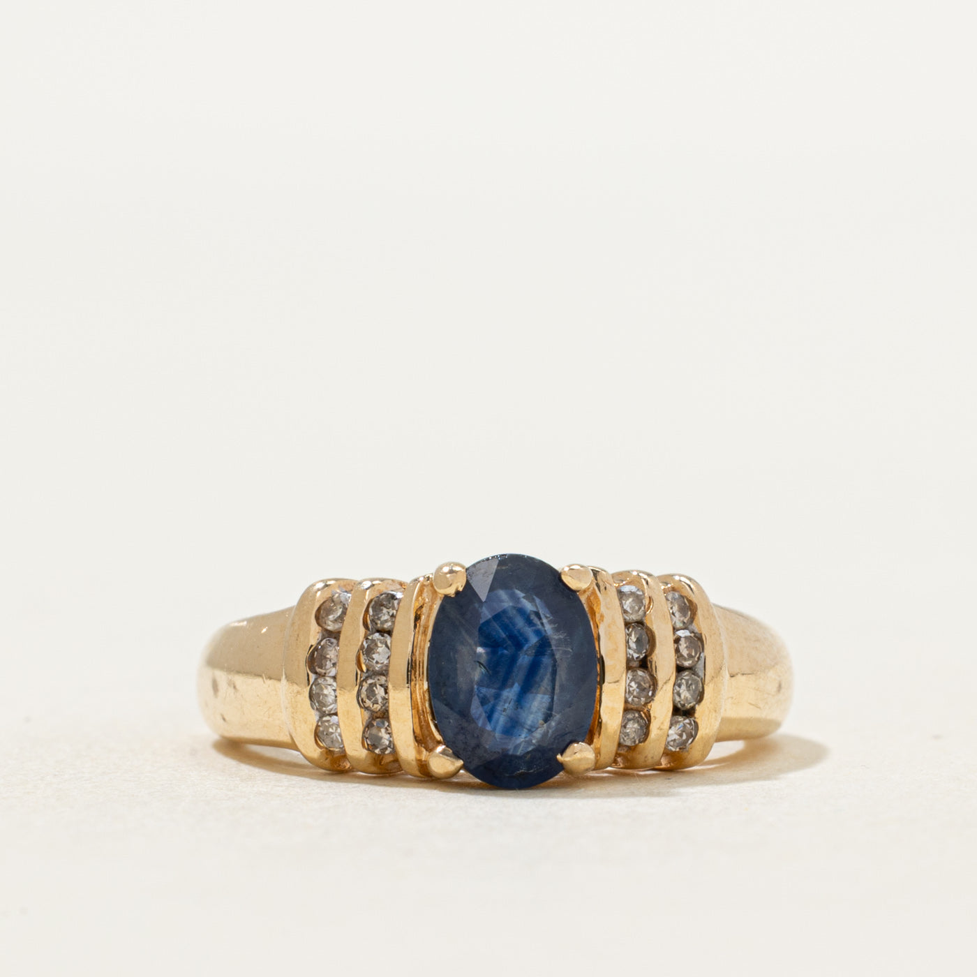 Oval Cut Sapphire & Diamond Ring | 1.00ct, 0.13ctw | SZ 4