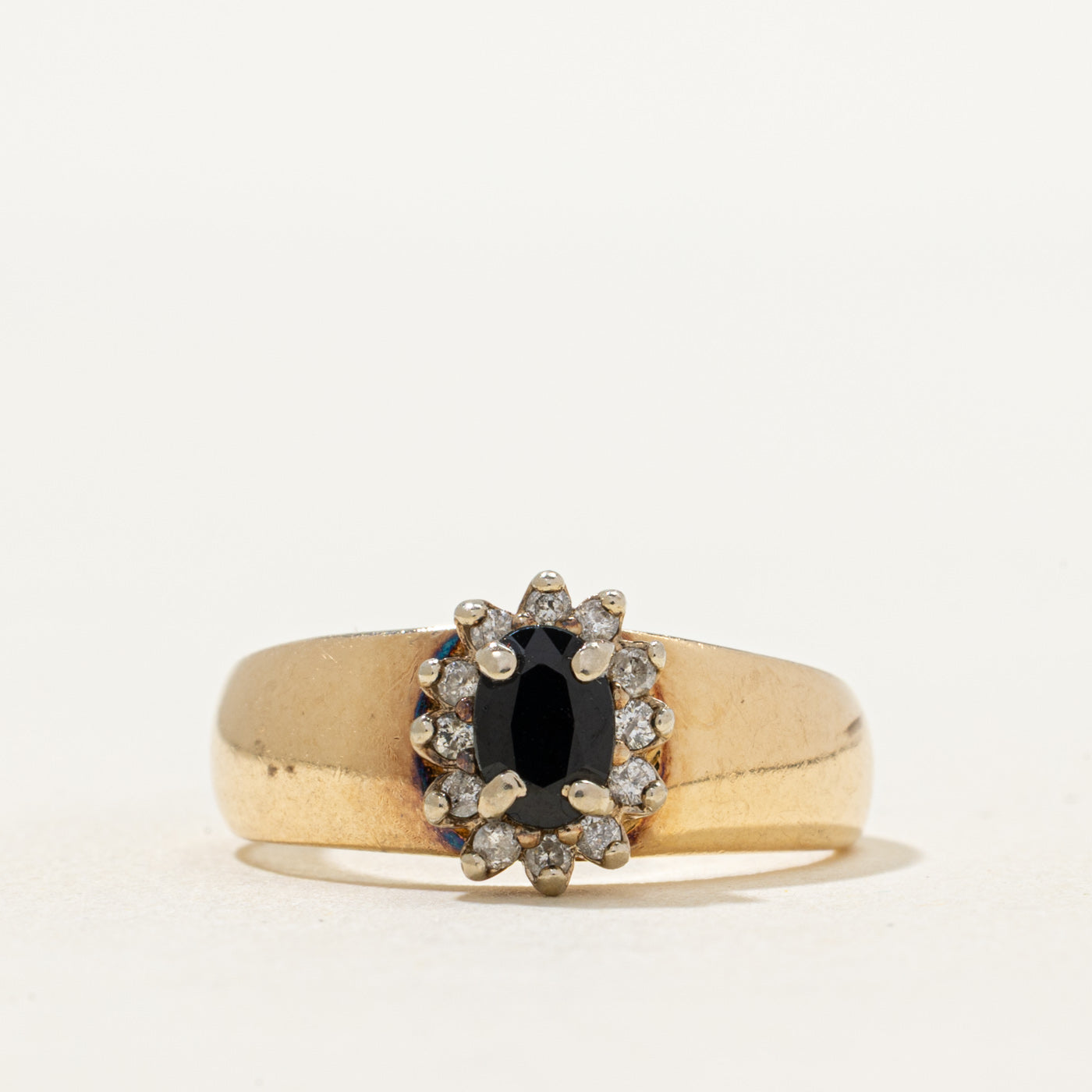 Oval Cut Sapphire & Diamond Petal Ring | 0.42ct, 0.11ctw | SZ 6.25