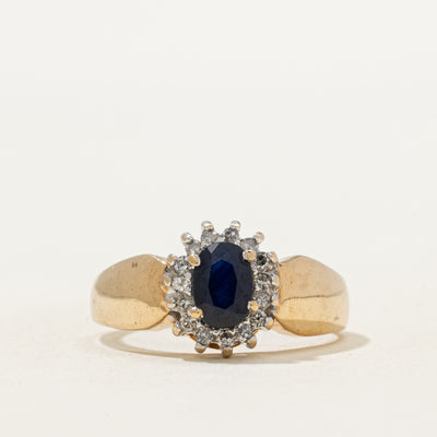 Oval Cut Sapphire & Diamond Petal Ring | 0.65ct, 0.13ctw | SZ 7