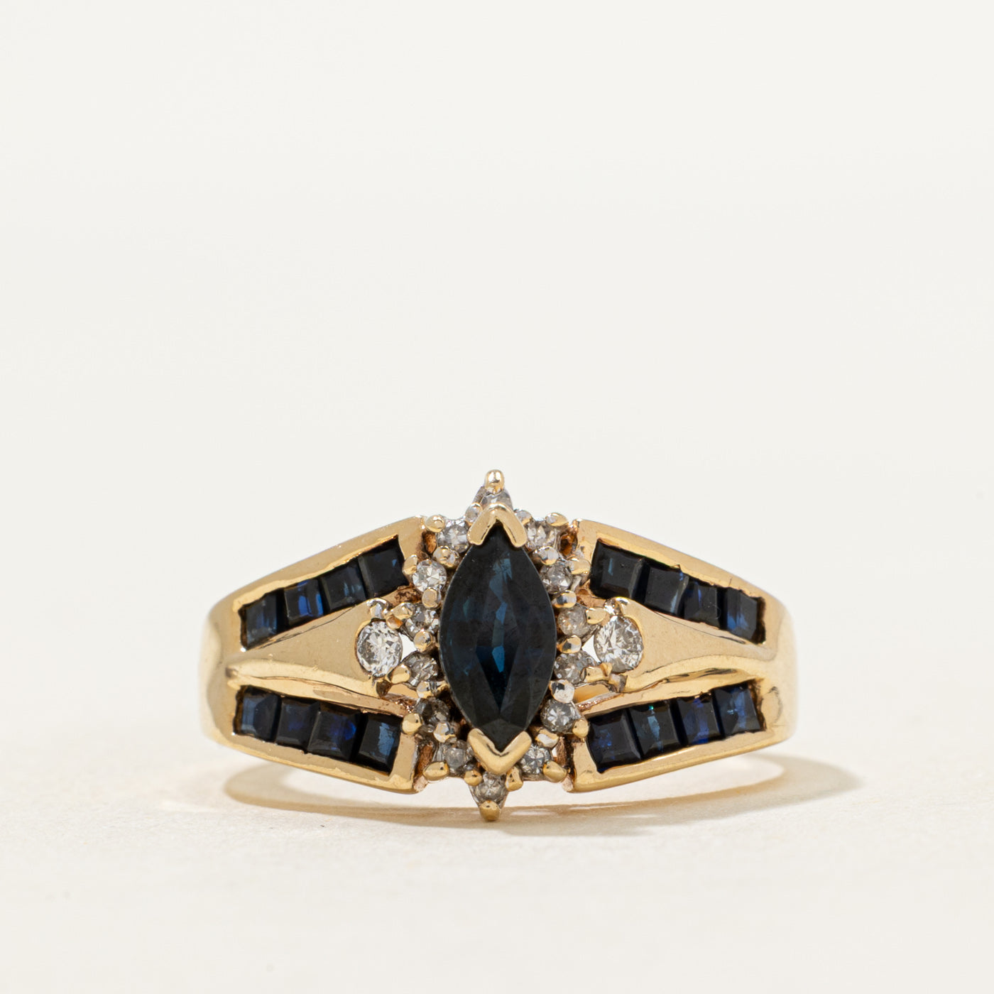 Marquise Cut Sapphire & Diamond Ring | 0.92ctw, 0.11ctw | SZ 6.25