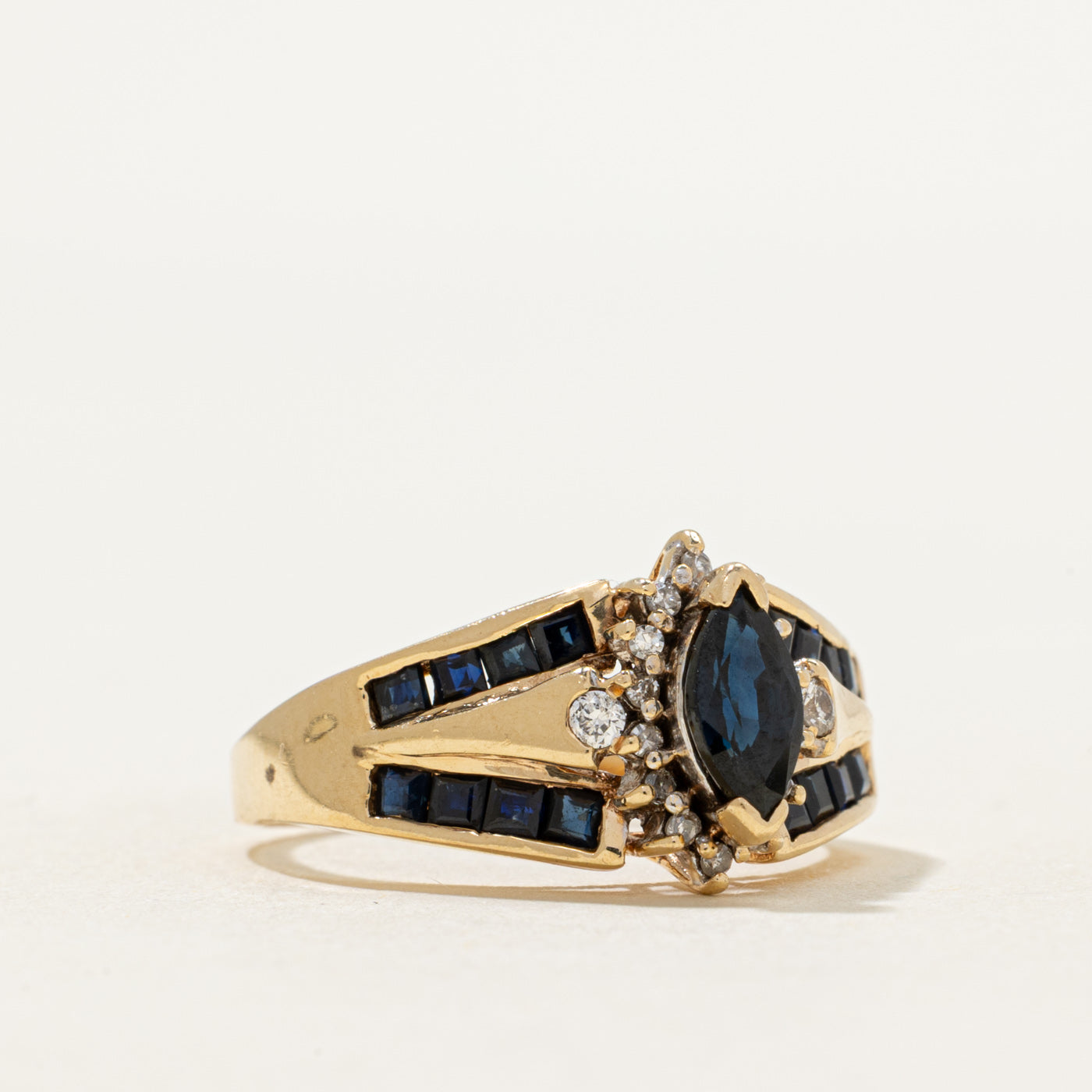 Marquise Cut Sapphire & Diamond Ring | 0.92ctw, 0.11ctw | SZ 6.25