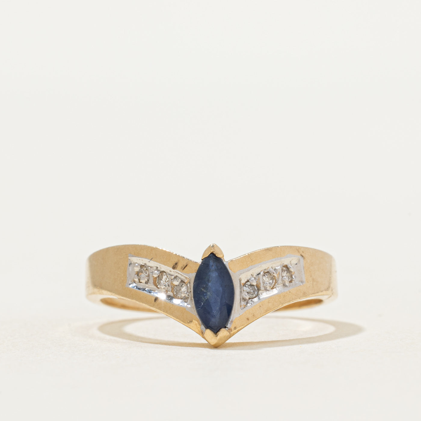 Marquise Cut Sapphire & Diamond Chevron Ring | 0.22ct, 0.04ctw | SZ 6