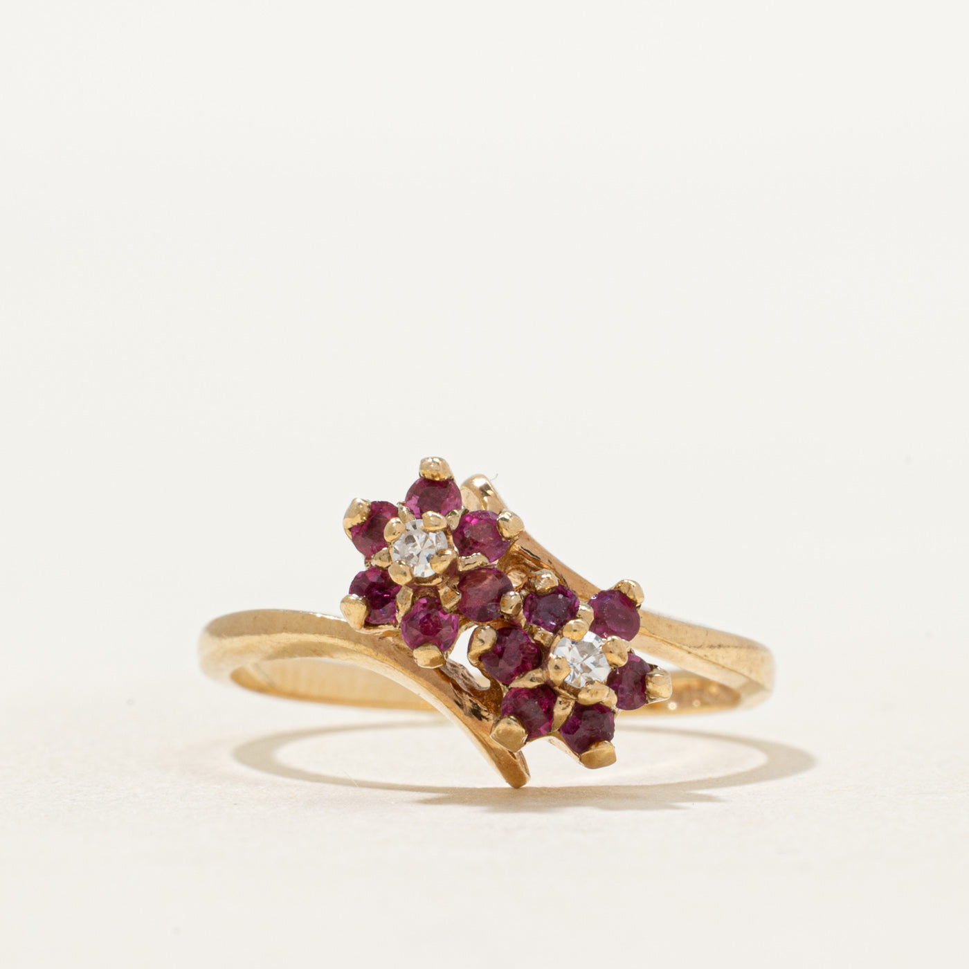 Ruby & Diamond Double Flower Ring | 0.33ctw, 0.04ctw | SZ 5.5