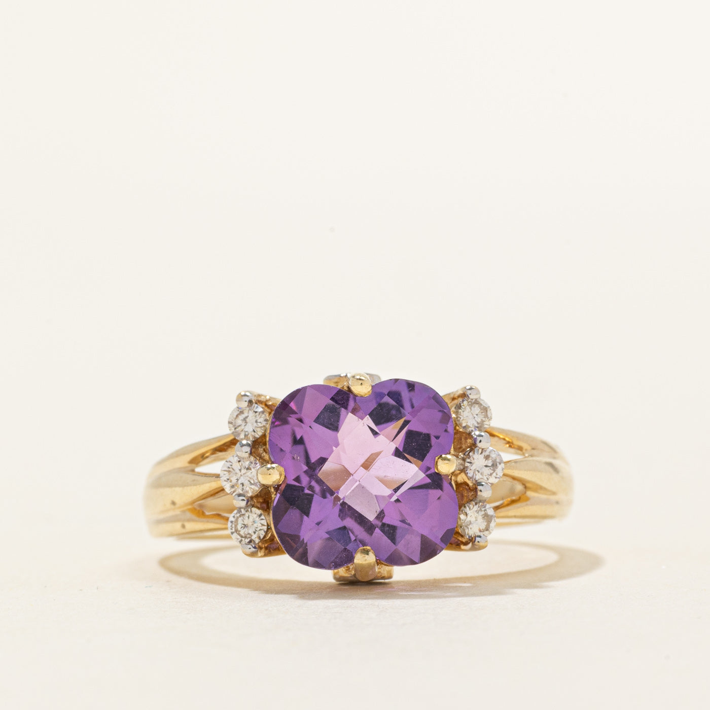 Modified Cushion Cut Amethyst & Diamond Ring | 3.00ct, 0.24ctw | SZ 8