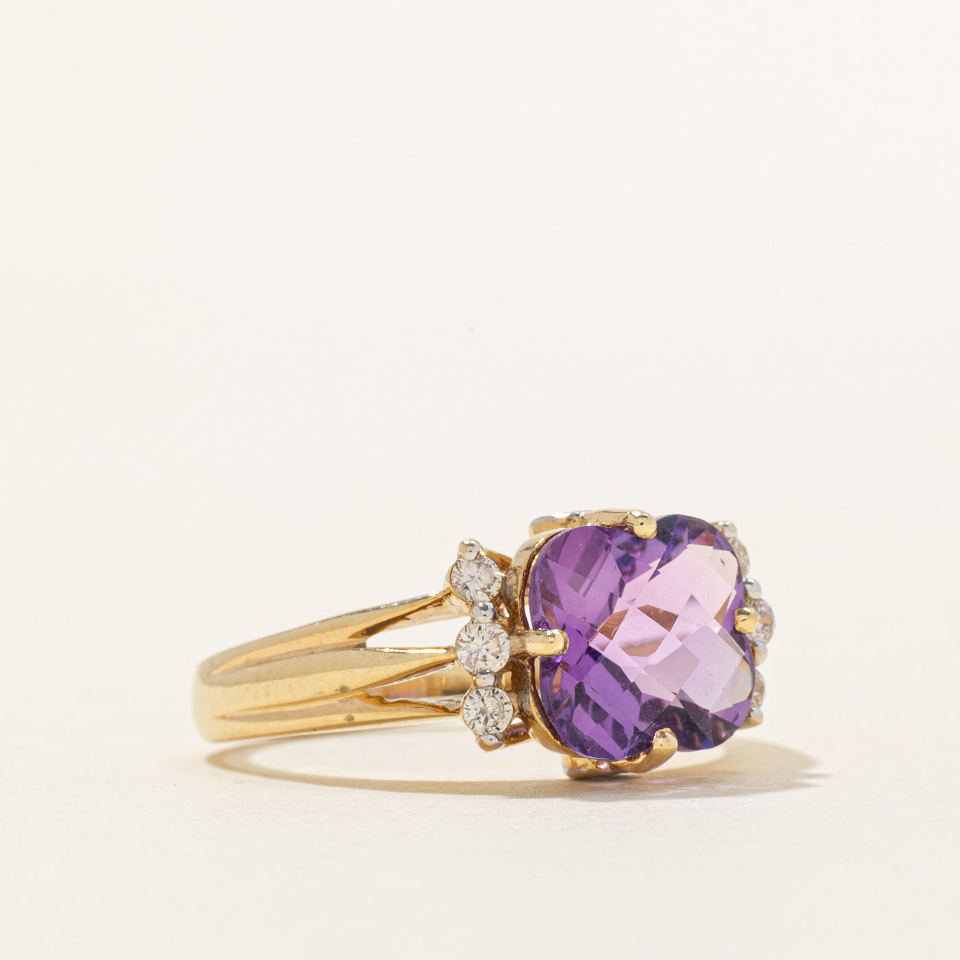 Modified Cushion Cut Amethyst & Diamond Ring | 3.00ct, 0.24ctw | SZ 8