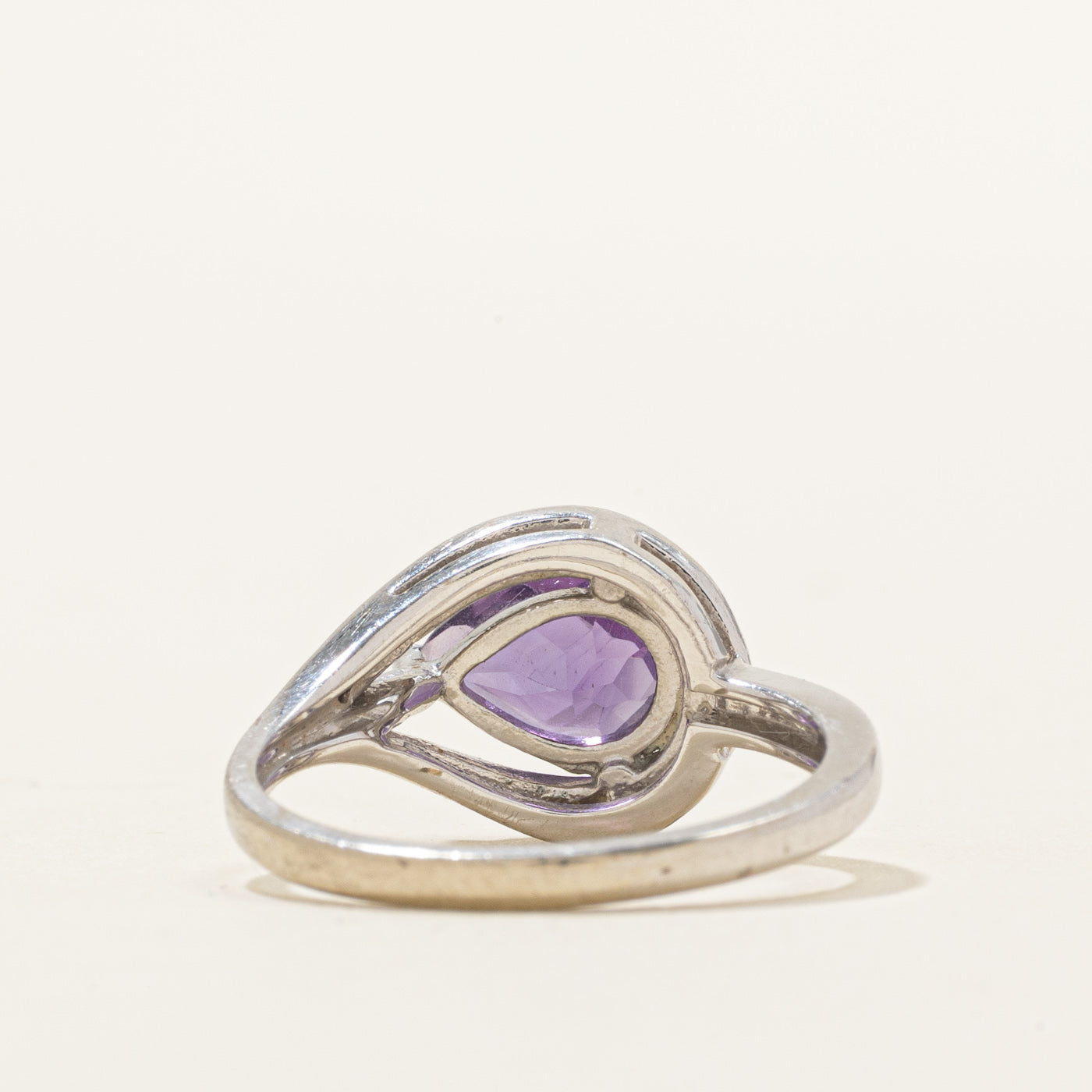 Pear Cut East West Amethyst & Diamond Ring | 1.00ct, 0.02ctw | SZ 6.5