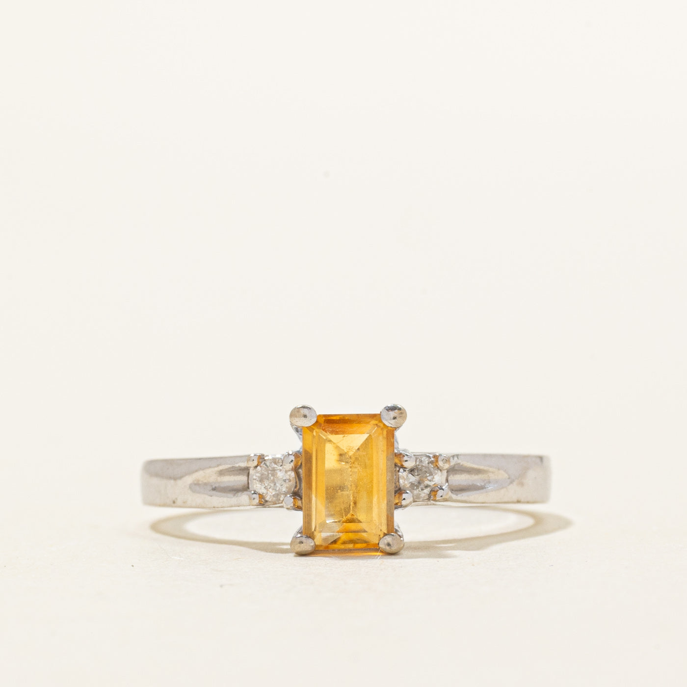 Emerald Cut Citrine & Diamond Ring | 0.50ct, 0.05ctw | SZ 6