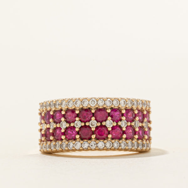 Multi-Row Ruby & Diamond Band | 1.25ctw, 0.47ctw | SZ 6