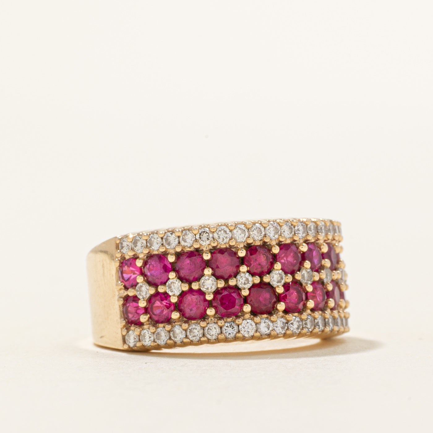 Multi-Row Ruby & Diamond Band | 1.25ctw, 0.47ctw | SZ 6