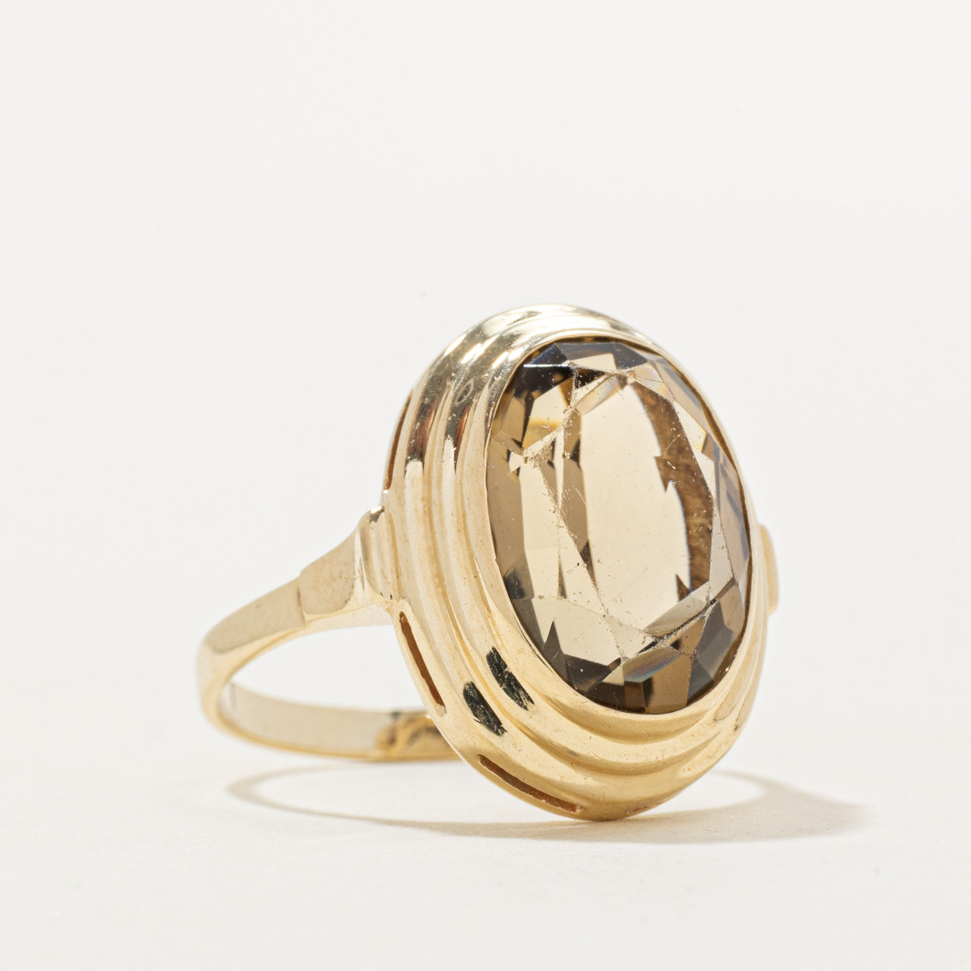 Bezel Set Citrine Grooved Cocktail Ring | 5.00ct | SZ 6.75