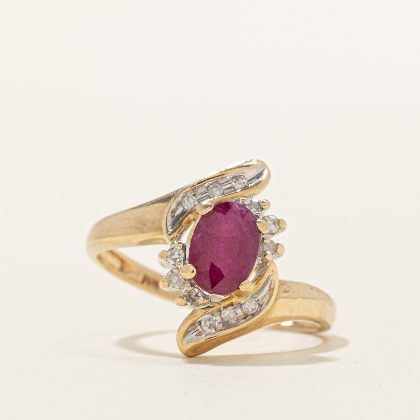 Ruby & Diamond Swirl Bypass Ring | 1.00ct, 0.10ctw | SZ 7
