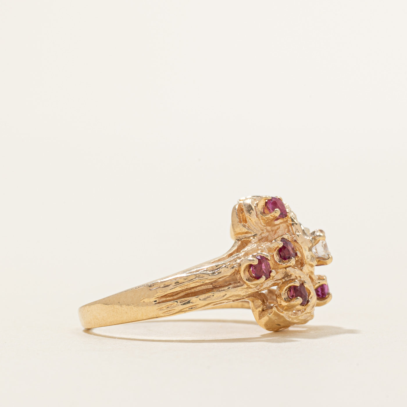 Ruby & Diamond Textured Cocktail Ring | 0.40ctw, 0.15ct | SZ 7