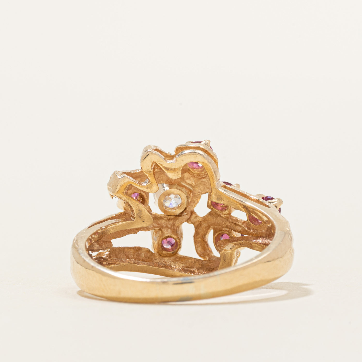 Ruby & Diamond Textured Cocktail Ring | 0.40ctw, 0.15ct | SZ 7