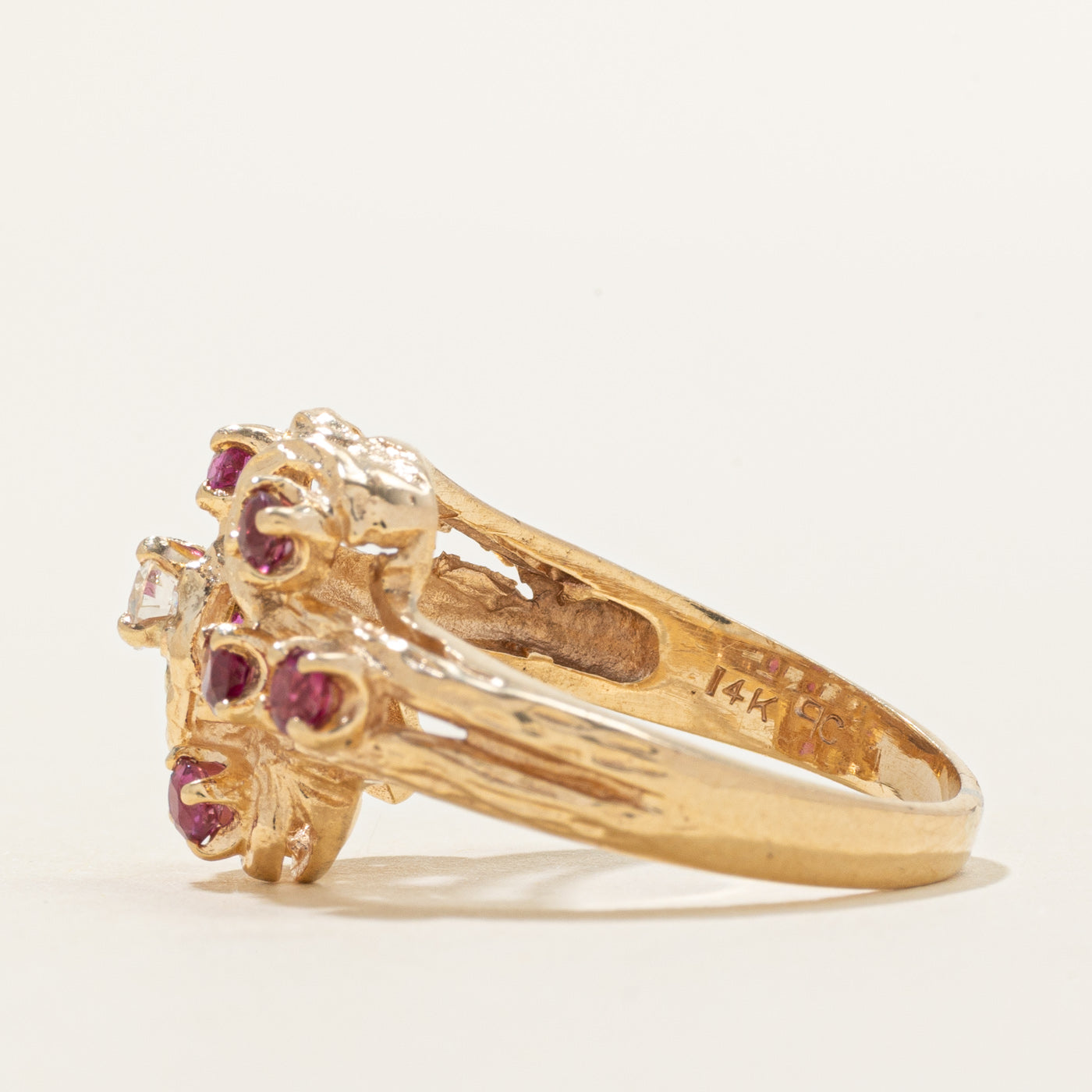 Ruby & Diamond Textured Cocktail Ring | 0.40ctw, 0.15ct | SZ 7