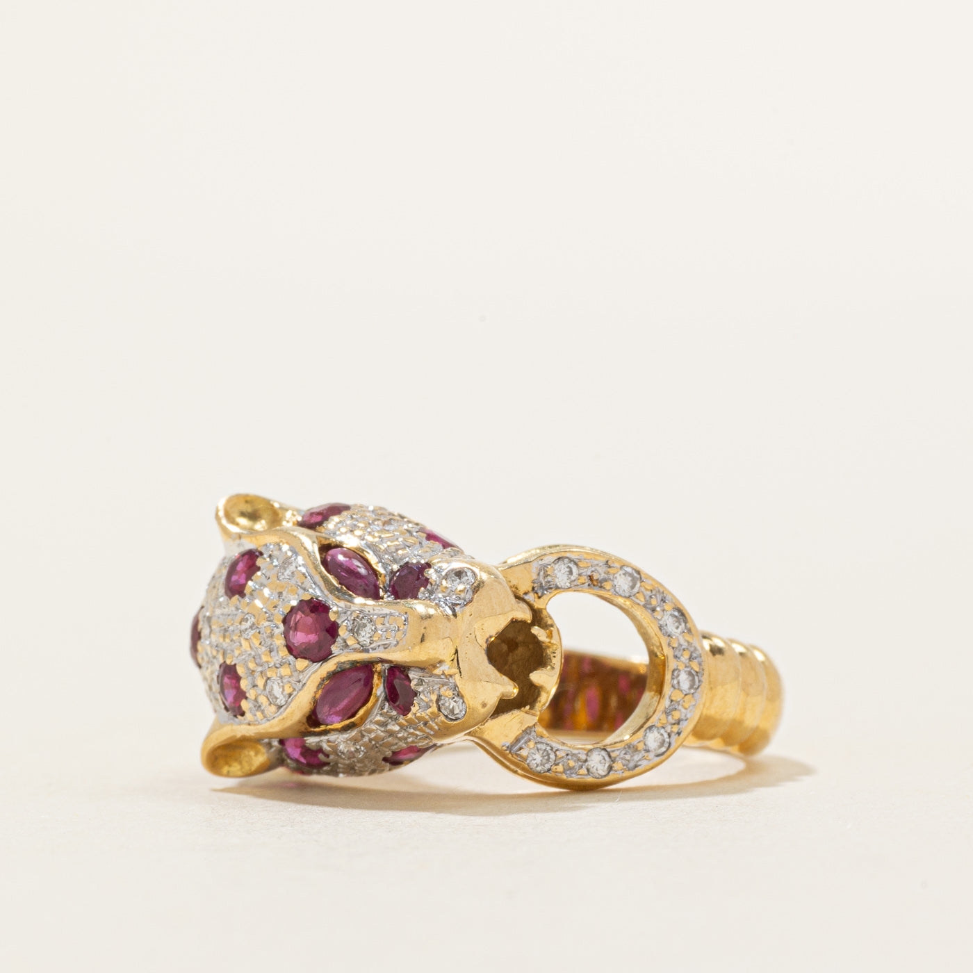 Scattered Ruby & Diamond Panther Head Ring | 0.81ctw, 0.10ctw | SZ 5
