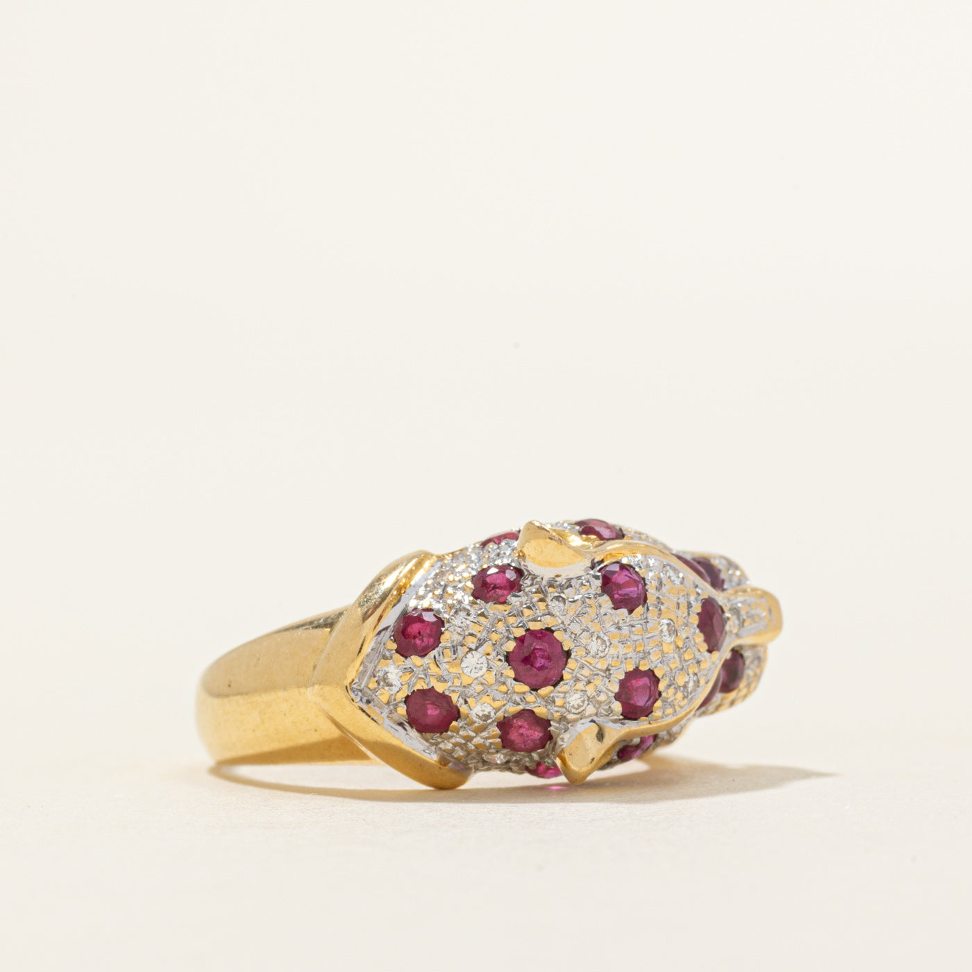 Scattered Ruby & Diamond Panther Head Ring | 0.81ctw, 0.10ctw | SZ 5