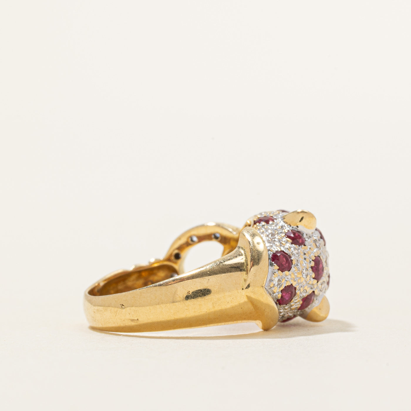 Scattered Ruby & Diamond Panther Head Ring | 0.81ctw, 0.10ctw | SZ 5