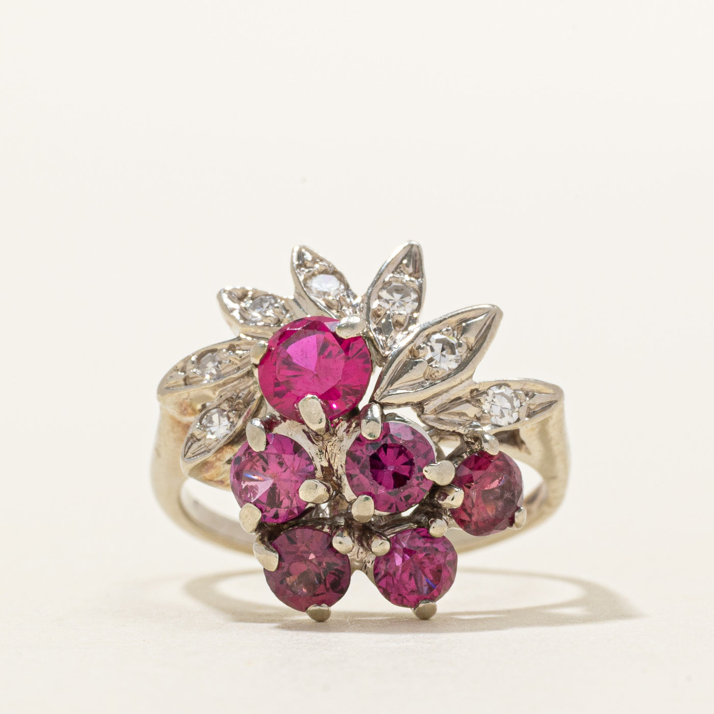 Natural Ruby, Synthetic Ruby & Diamond Coralberry Ring | 0.90ctw, 0.45ctw, 0.07ctw | SZ 4
