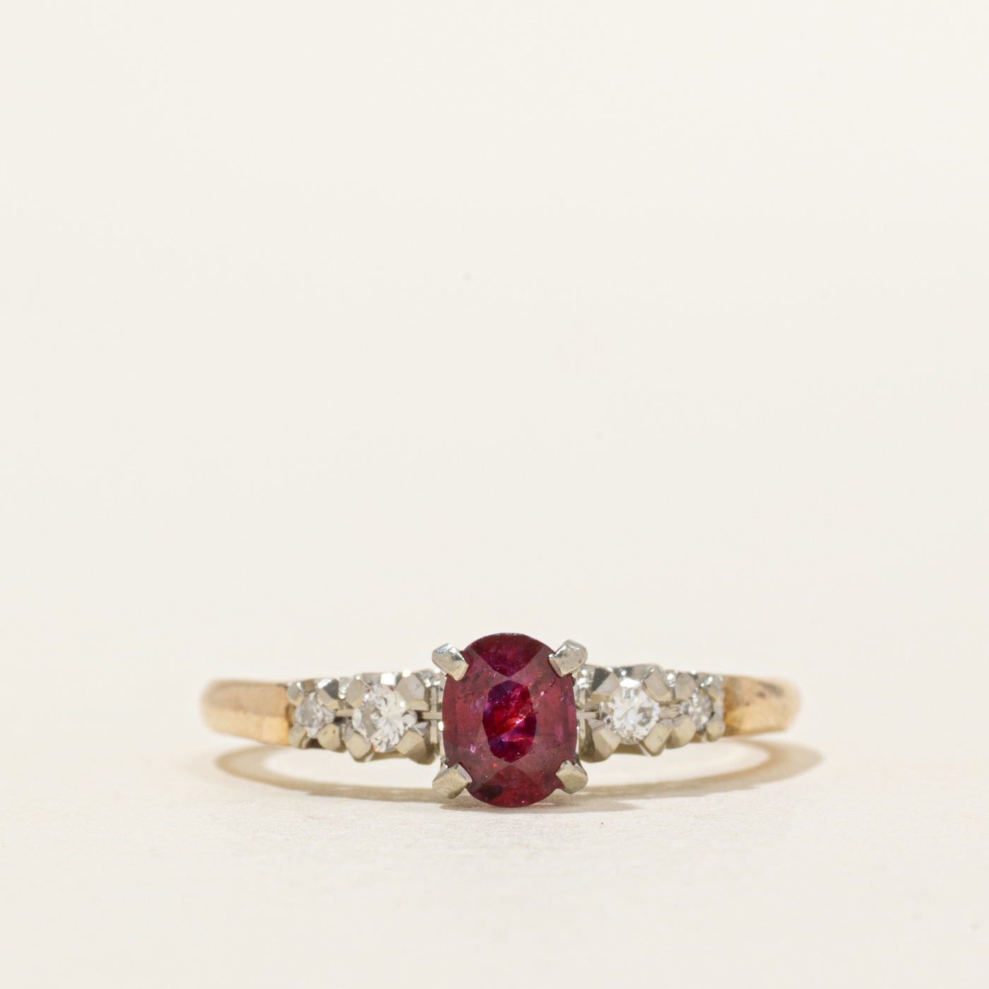 Two-Tone Ruby & Diamond Ring | 0.50ct, 0.10ctw | SZ 7