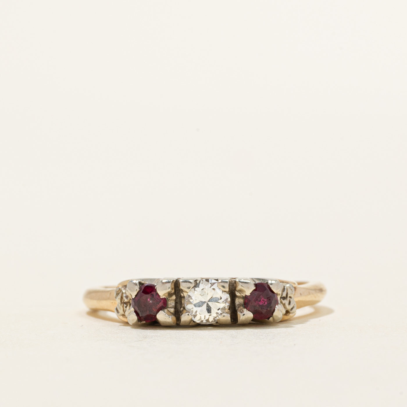 Three-Stone Ruby & Diamond Ring | 0.24ctw, 0.18ct | SZ 8