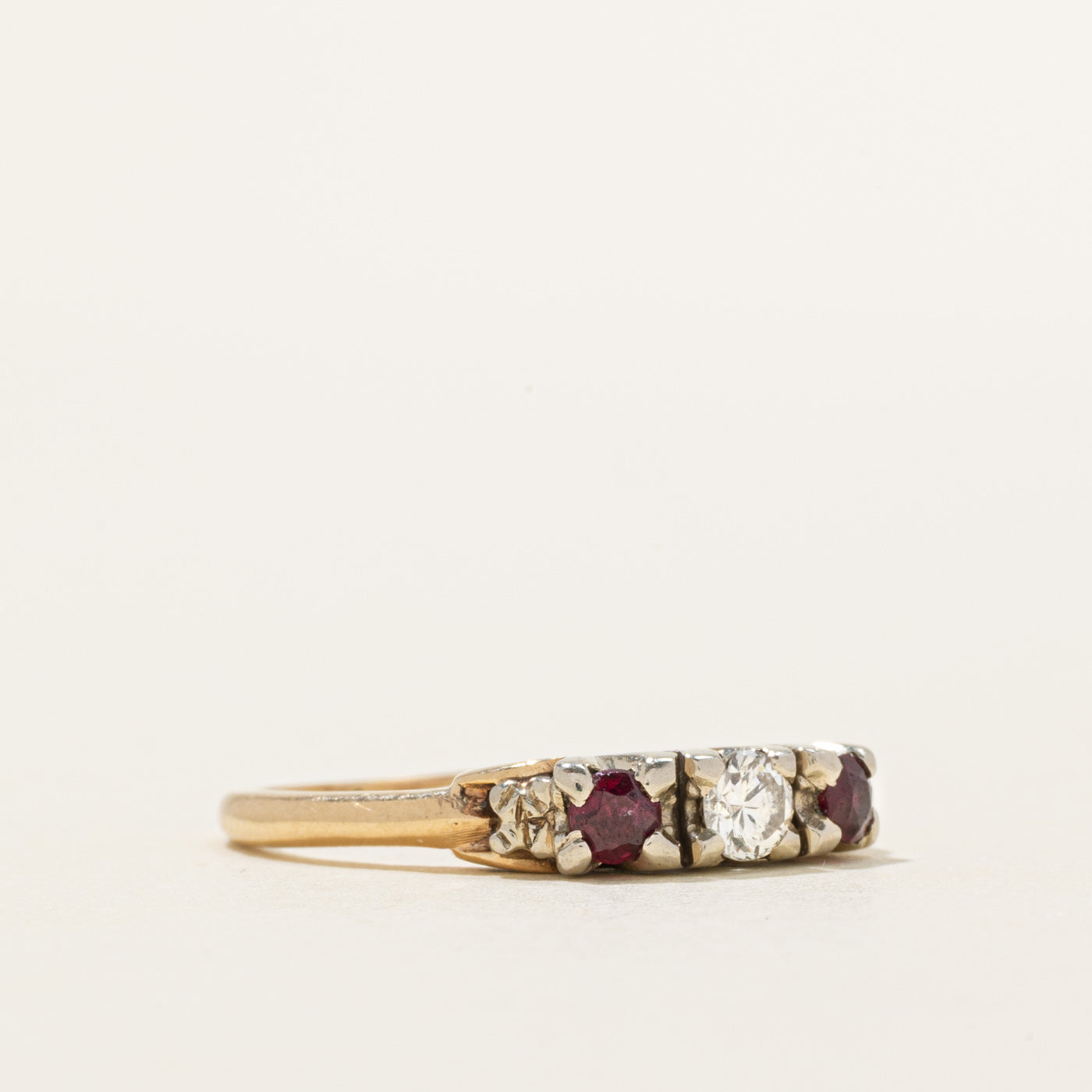 Three-Stone Ruby & Diamond Ring | 0.24ctw, 0.18ct | SZ 8