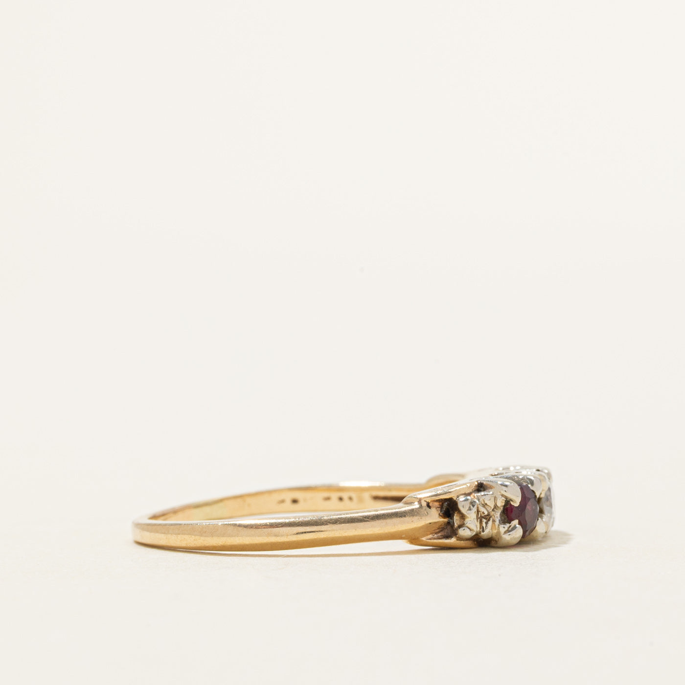 Three-Stone Ruby & Diamond Ring | 0.24ctw, 0.18ct | SZ 8