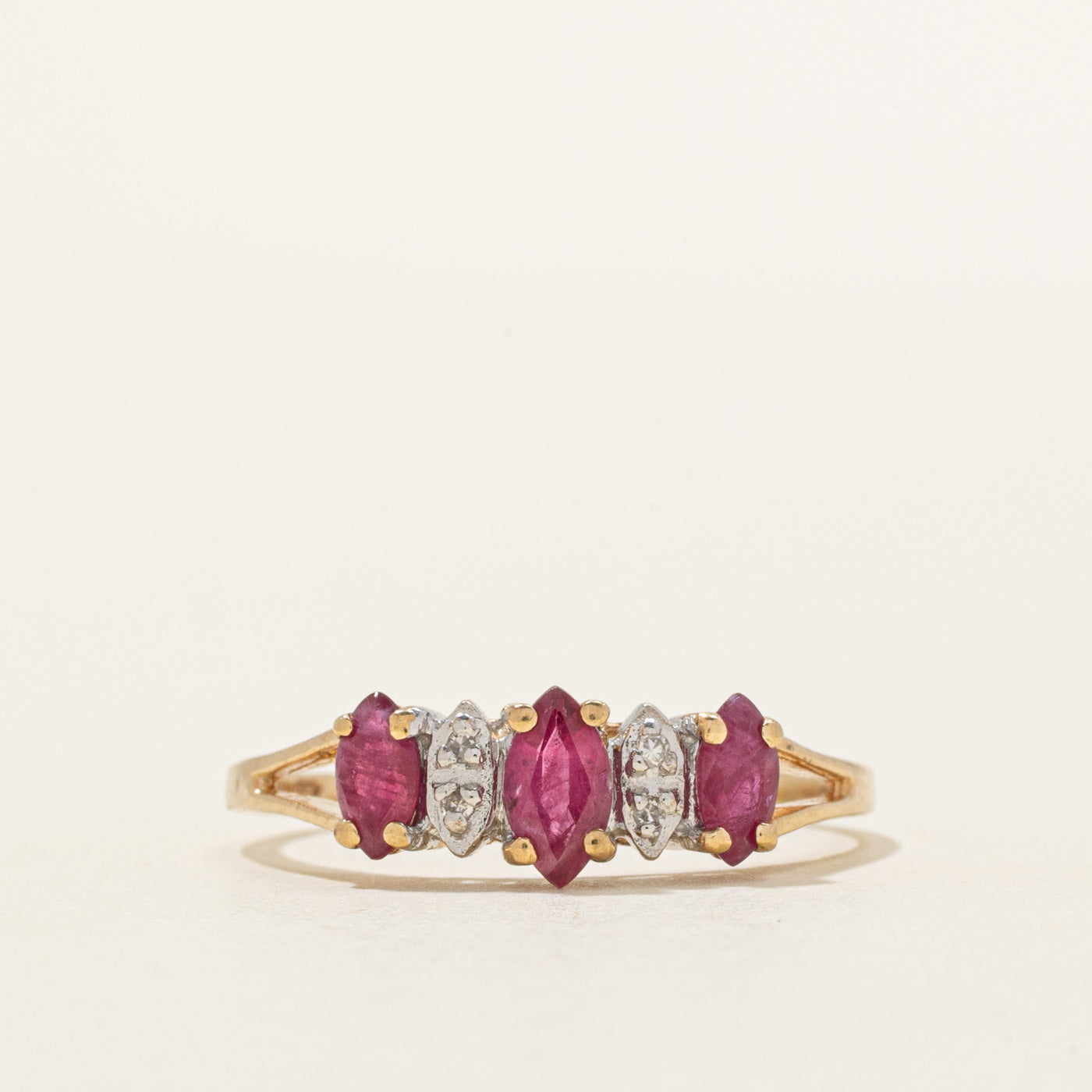 Marquise Cut Ruby & Diamond Ring | 0.46ctw, 0.02ctw | SZ 8