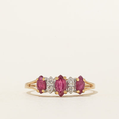 Marquise Cut Ruby & Diamond Ring | 0.46ctw, 0.02ctw | SZ 8