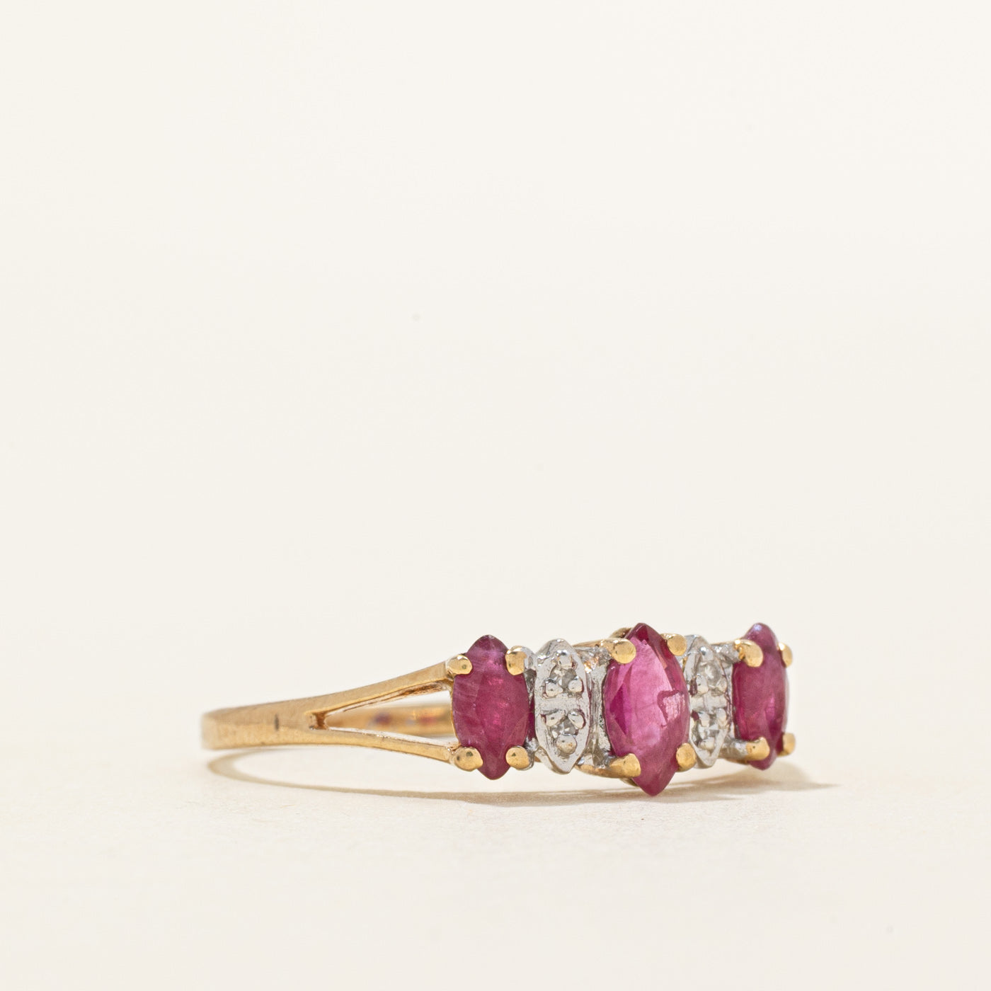 Marquise Cut Ruby & Diamond Ring | 0.46ctw, 0.02ctw | SZ 8