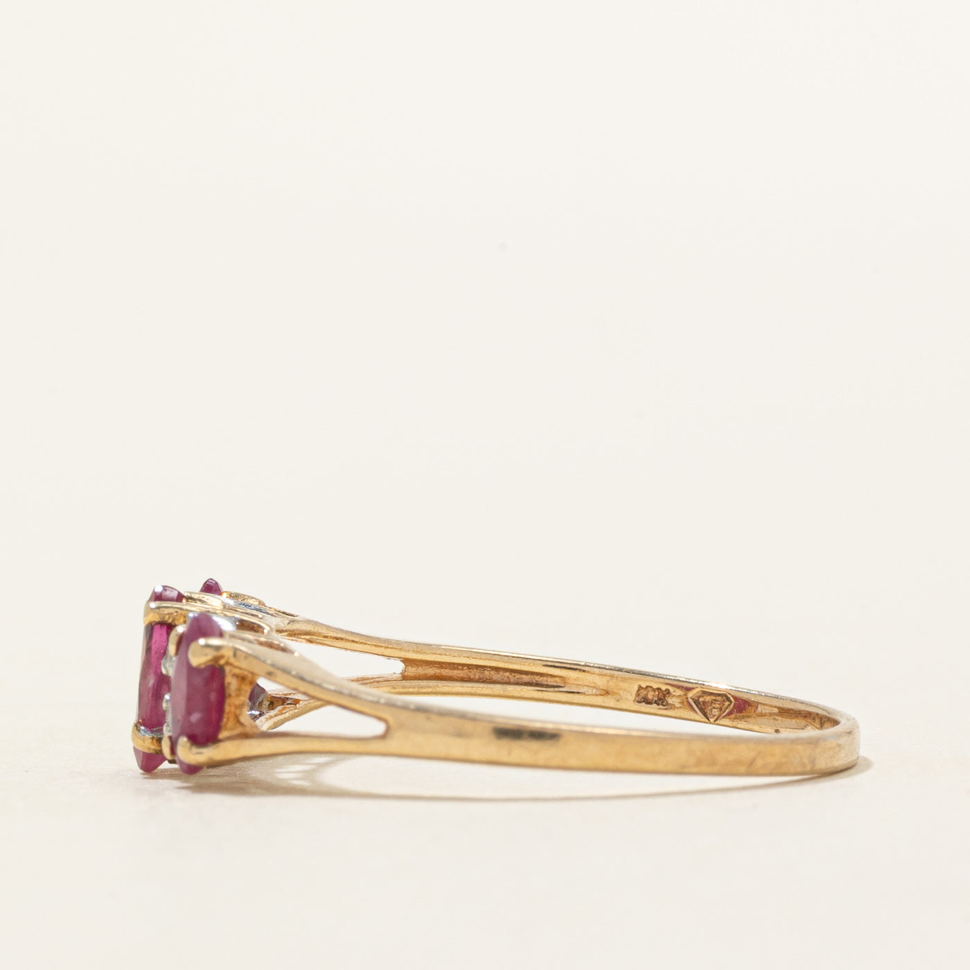 Marquise Cut Ruby & Diamond Ring | 0.46ctw, 0.02ctw | SZ 8